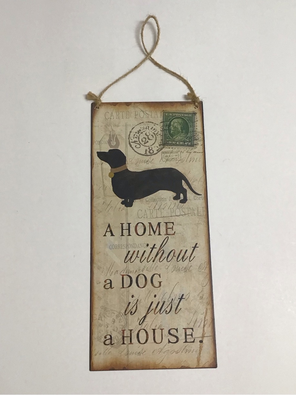 Dachshund REVERSIBLE to FRENCH Doxie Home Without a Dog Tin Sign Plaque Rustic - Picture 5 of 7